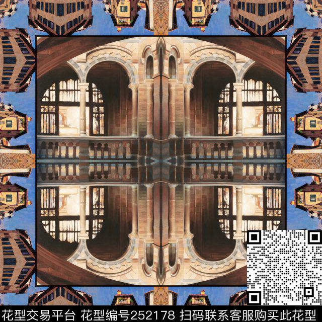 定位方巾油画城市建筑知性方巾数码印花花型下载（图片编号: 252178） - 瓦栏（Walan）