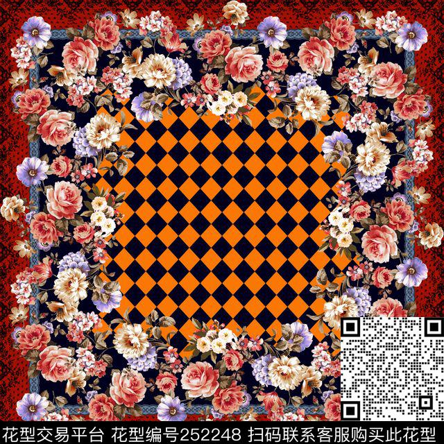 花卉围巾数码印花花型下载（图片编号: 252248） - 瓦栏（Walan）