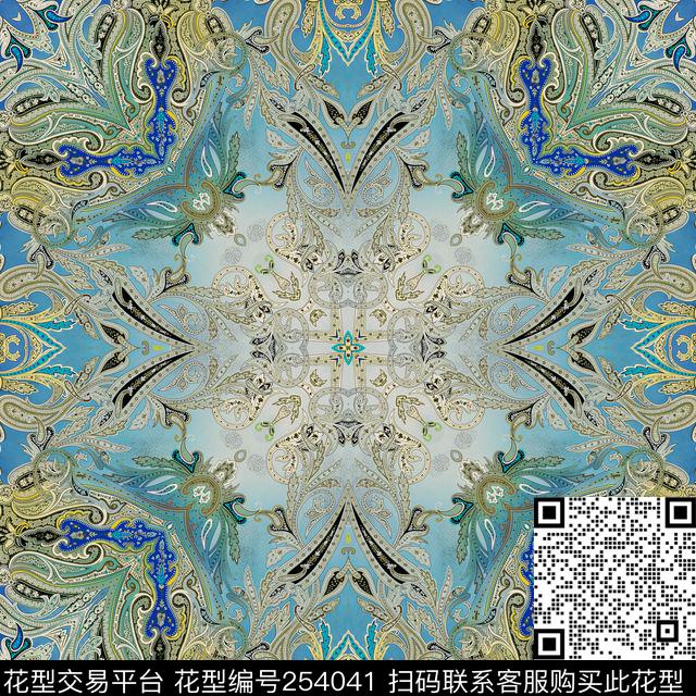边框欧式复古古典方巾佩斯利腰果方巾佩斯利围巾数码印花花型下载（图片编号: 254041） - 瓦栏（Walan）