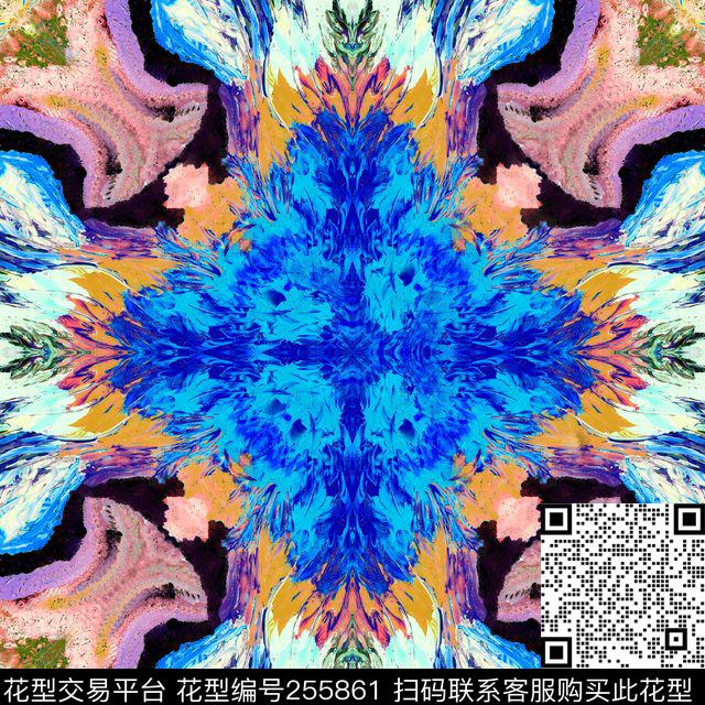 方巾笔触抽象知性方巾数码印花花型下载（图片编号: 255861） - 瓦栏（Walan）