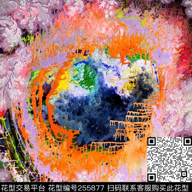 抽象花卉方巾数码知性方巾数码印花花型下载（图片编号: 255877） - 瓦栏（Walan）