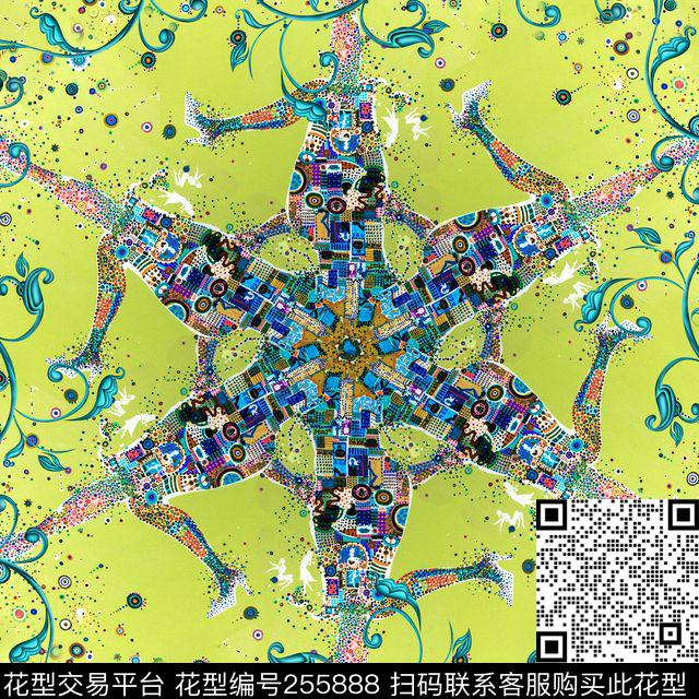 抽象花卉方巾数码知性方巾数码印花花型下载（图片编号: 255888） - 瓦栏（Walan）