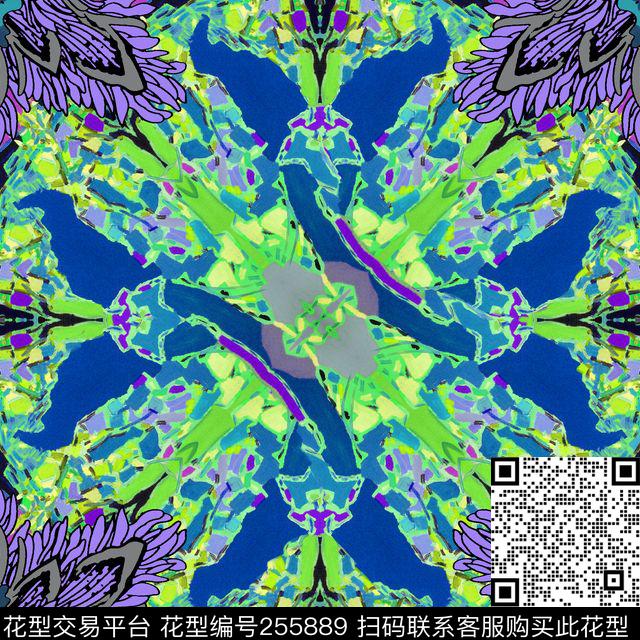 抽象花卉方巾数码知性方巾数码印花花型下载（图片编号: 255889） - 瓦栏（Walan）