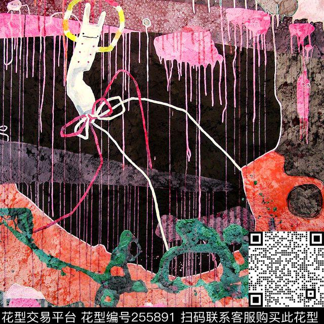 插画水彩诡异方巾部落风知性方巾数码印花花型下载（图片编号: 255891） - 瓦栏（Walan）