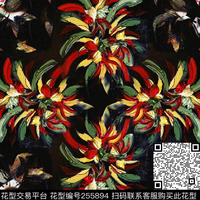 抽象肌理油画数码知性方巾数码印花花型下载（图片编号: 255894） - 瓦栏（Walan）