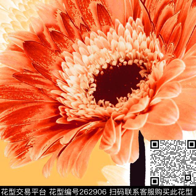 独立花 - 262906 - 花卉 装饰 丝巾 - 数码印花花型 － 方巾花型设计 － 瓦栏