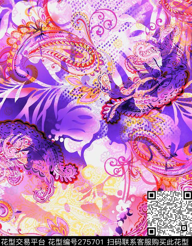 民族风佩斯利纹东方数码印花花型下载（图片编号: 275701） - 瓦栏（Walan）