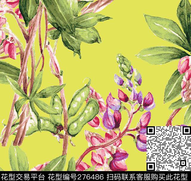 紫菀1 - 276486 -  - 数码印花花型 － 床品花型设计 － 瓦栏