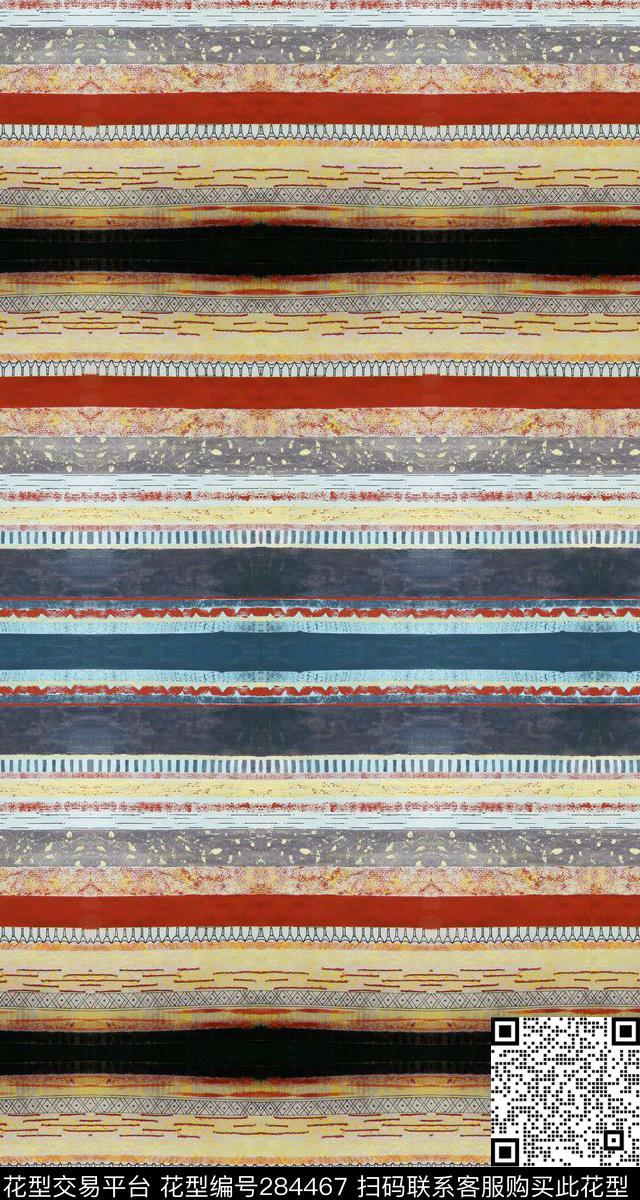 手绘彩虹条纹纺织品花型 - 284467 -  - 传统印花花型 － 床品花型设计 － 瓦栏