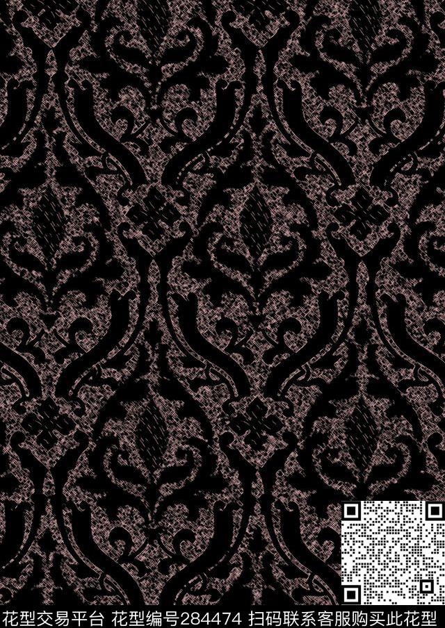 欧式宫廷风磨毛家纺面料花型 - 284474 -  - 数码印花花型 － 床品花型设计 － 瓦栏
