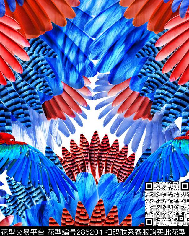 数码 印花 羽毛 动物 纹理 鹦鹉 花卉 花形 布匹 花布 印染 - 285204 - 羽毛 炫彩 光感 - 数码印花花型 － 女装花型设计 － 瓦栏