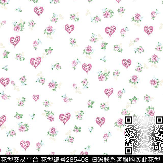 小清新花卉与小性感豹纹心型图案的家纺花型 - 285408 -  - 传统印花花型 － 床品花型设计 － 瓦栏