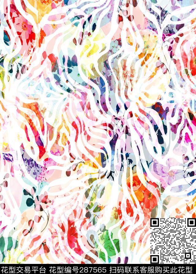 斑马纹手绘水彩炫彩数码印花花型下载（图片编号: 287565） - 瓦栏（Walan）