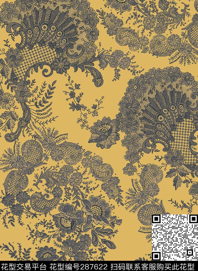 蕾丝传统印花花型下载（图片编号: 287622） - 瓦栏（Walan）