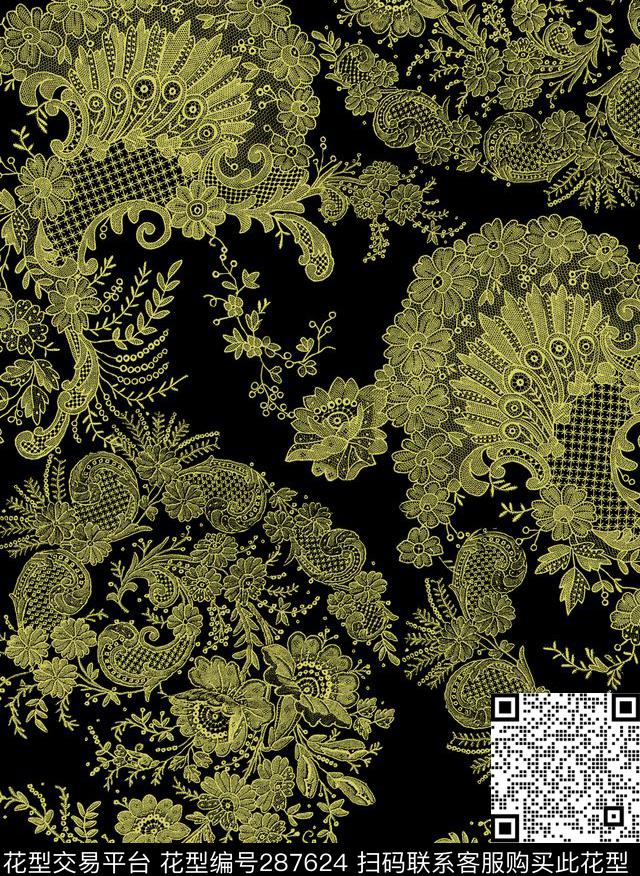 传统印花花型下载（图片编号: 287624） - 瓦栏（Walan）