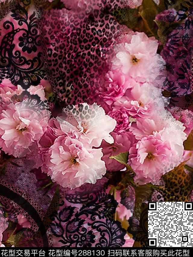 动物纹花卉蕾丝数码印花花型下载（图片编号: 288130） - 瓦栏（Walan）