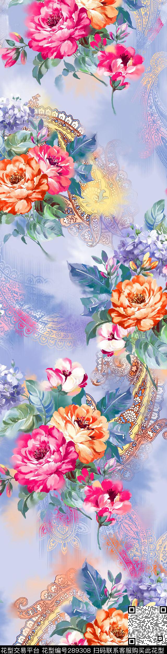 花纹样手绘佩兹利混搭 - 289308 - 混搭 花卉 佩兹利 - 传统印花花型 － 床品花型设计 － 瓦栏