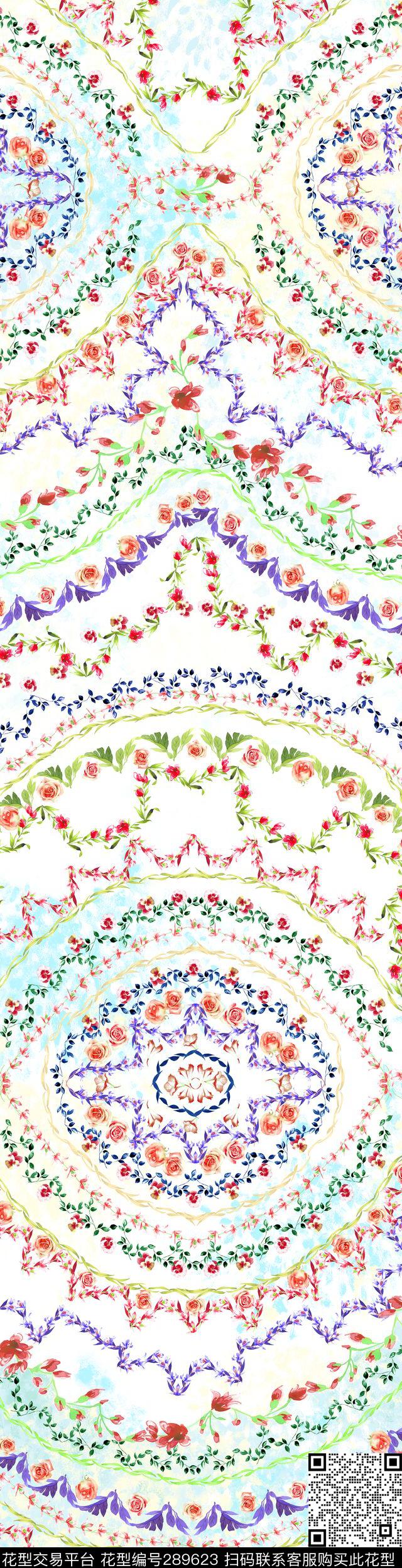花样民族手绘 - 289623 - 花卉 纹样 名族 - 数码印花花型 － 床品花型设计 － 瓦栏