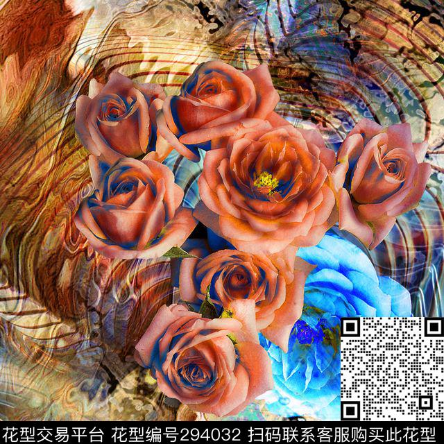 花卉围巾数码印花花型下载（图片编号: 294032） - 瓦栏（Walan）