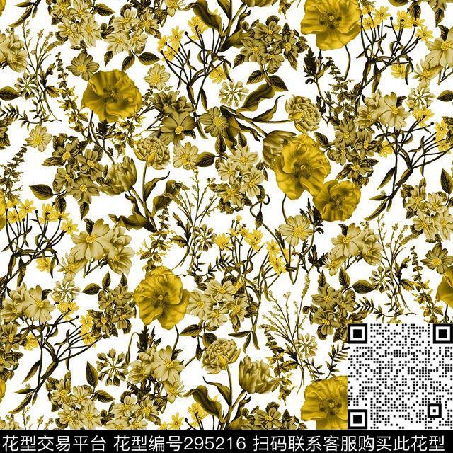花卉围巾传统印花花型下载（图片编号: 295216） - 瓦栏（Walan）