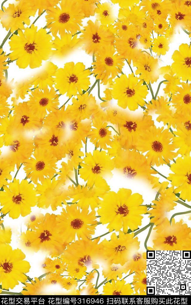 小清新太阳花小碎花数码印花花型下载（图片编号: 316946） - 瓦栏（Walan）