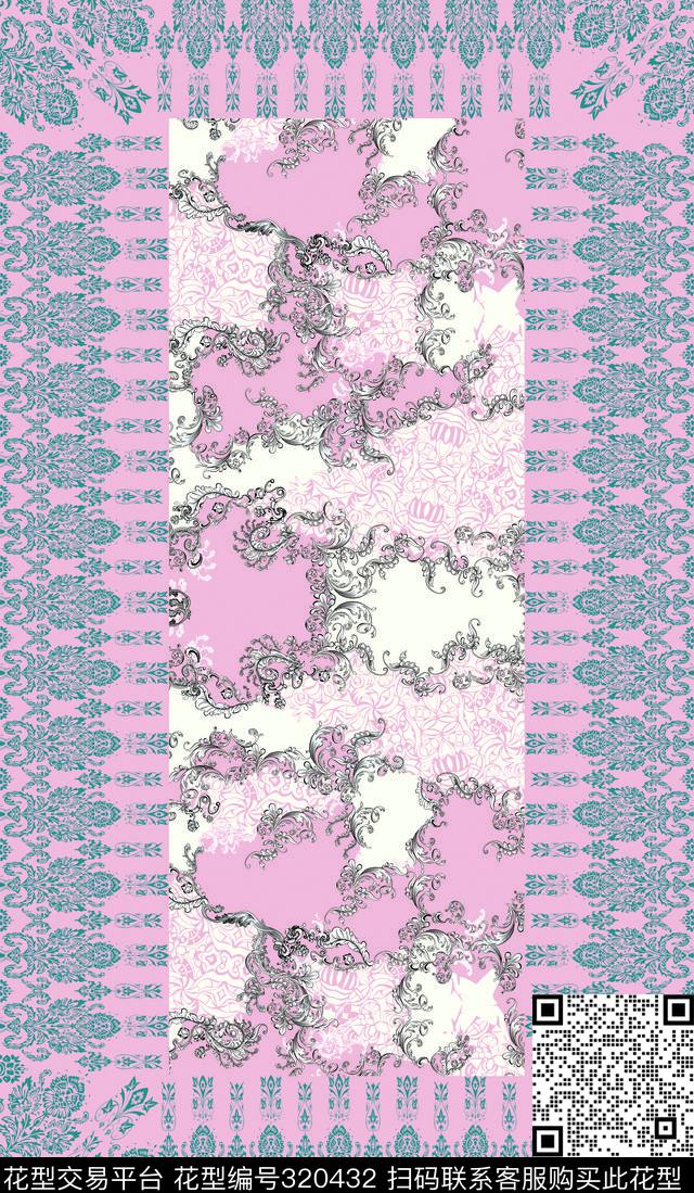 青花瓷.tif - 320432 -  - 传统印花花型 － 长巾花型设计 － 瓦栏