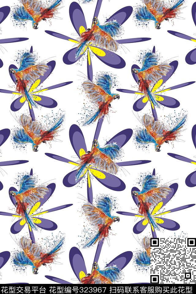 彩色鹦鹉花.png - 323967 - 女装花型 - 数码印花花型 － 女装花型设计 － 瓦栏
