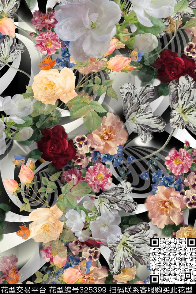 花卉抽象几何数码印花花型下载（图片编号: 325399） - 瓦栏（Walan）
