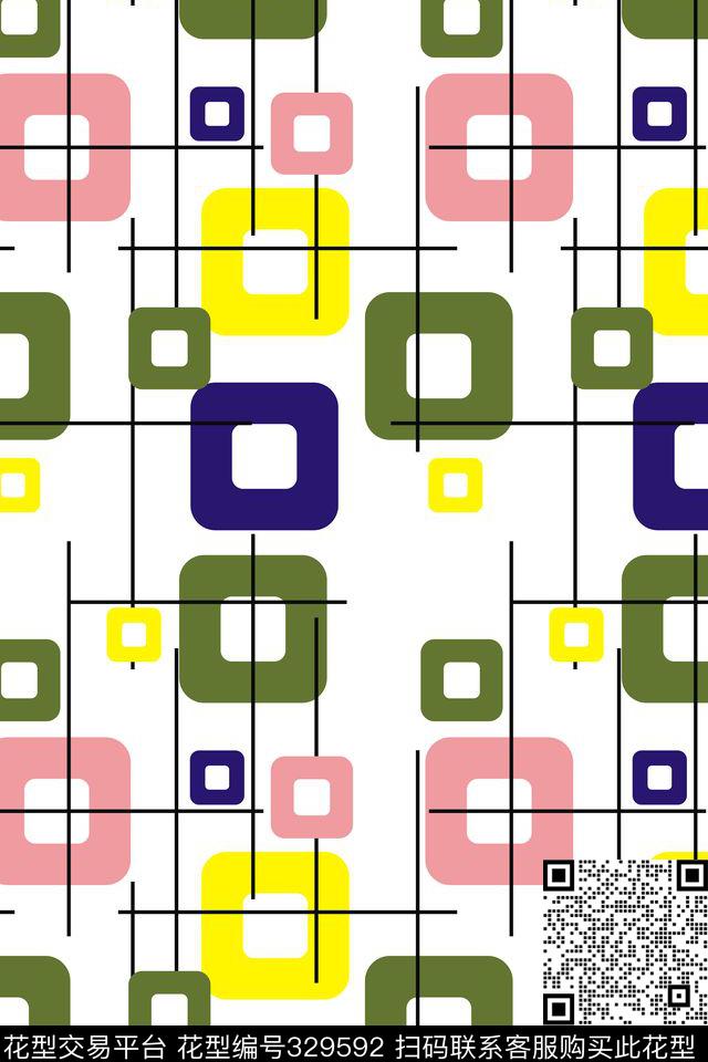 几何方块.tif - 329592 - 女装花型 - 传统印花花型 － 女装花型设计 － 瓦栏