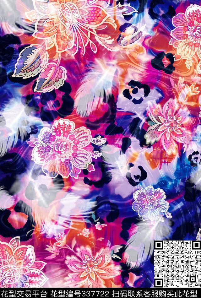 花卉豹纹动物纹数码印花花型下载（图片编号: 337722） - 瓦栏（Walan）