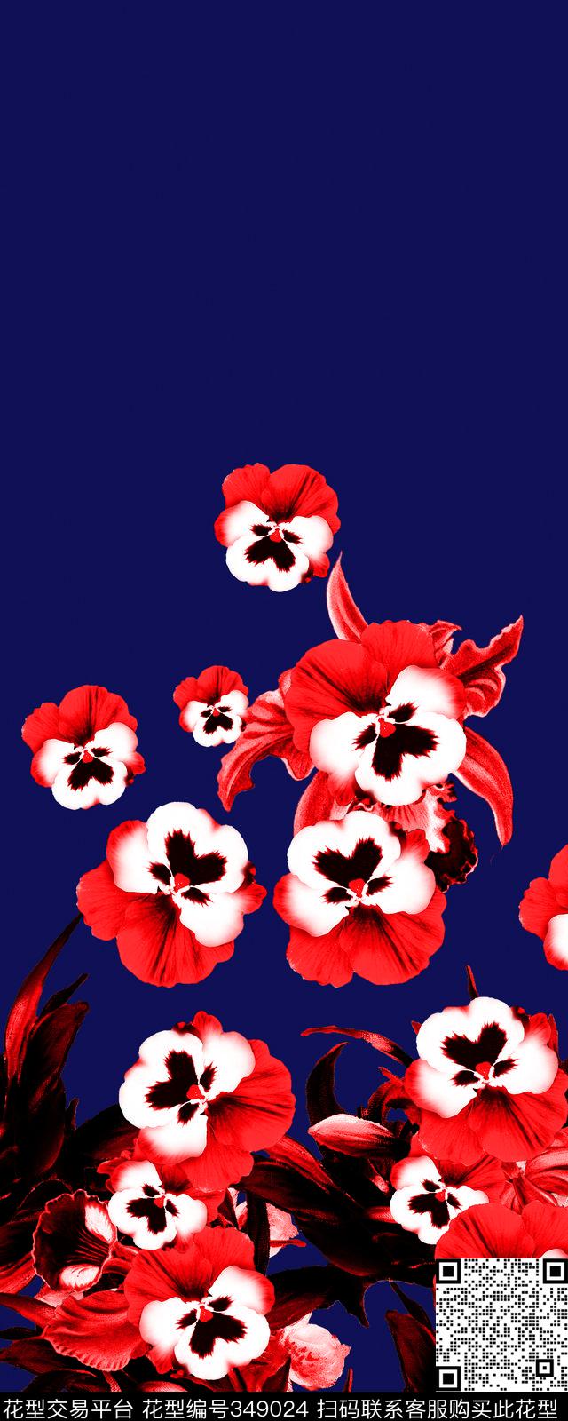 定位花卉纯色底数码印花花型下载（图片编号: 349024） - 瓦栏（Walan）