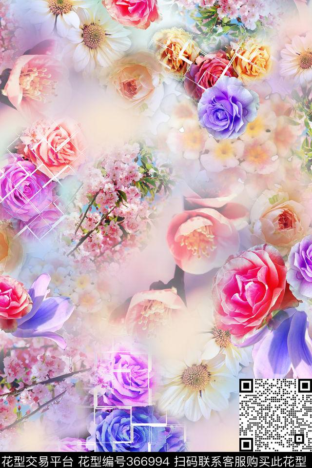 泳装小清新花卉数码印花花型下载（图片编号: 366994） - 瓦栏（Walan）