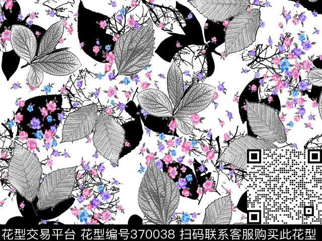 散花叶脉花瓣传统印花花型下载（图片编号: 370038） - 瓦栏（Walan）