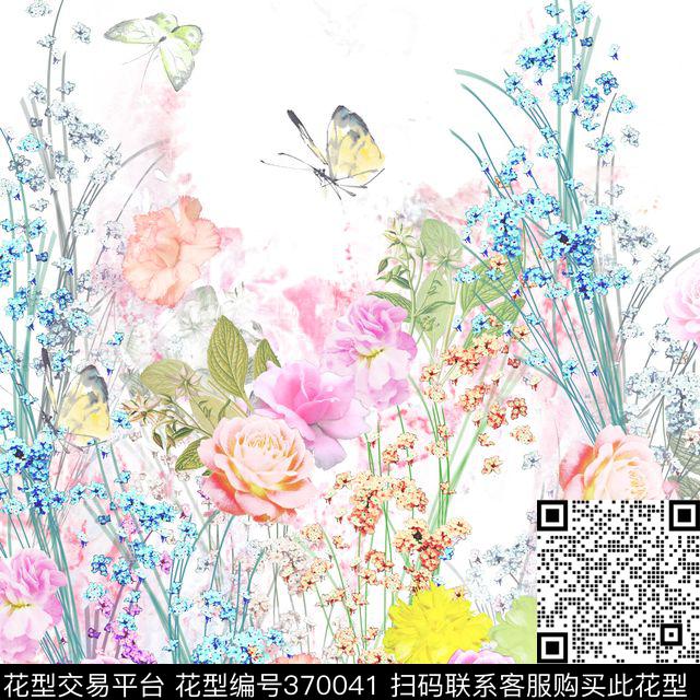 花卉蝴蝶秀场风云数码印花花型下载（图片编号: 370041） - 瓦栏（Walan）
