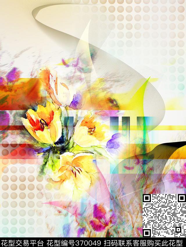 花卉几何秀场风云数码印花花型下载（图片编号: 370049） - 瓦栏（Walan）