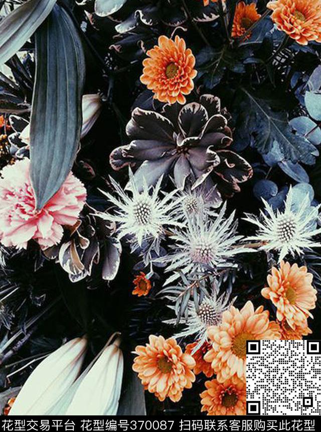 田园风花卉叶子花卉数码印花花型下载（图片编号: 370087） - 瓦栏（Walan）