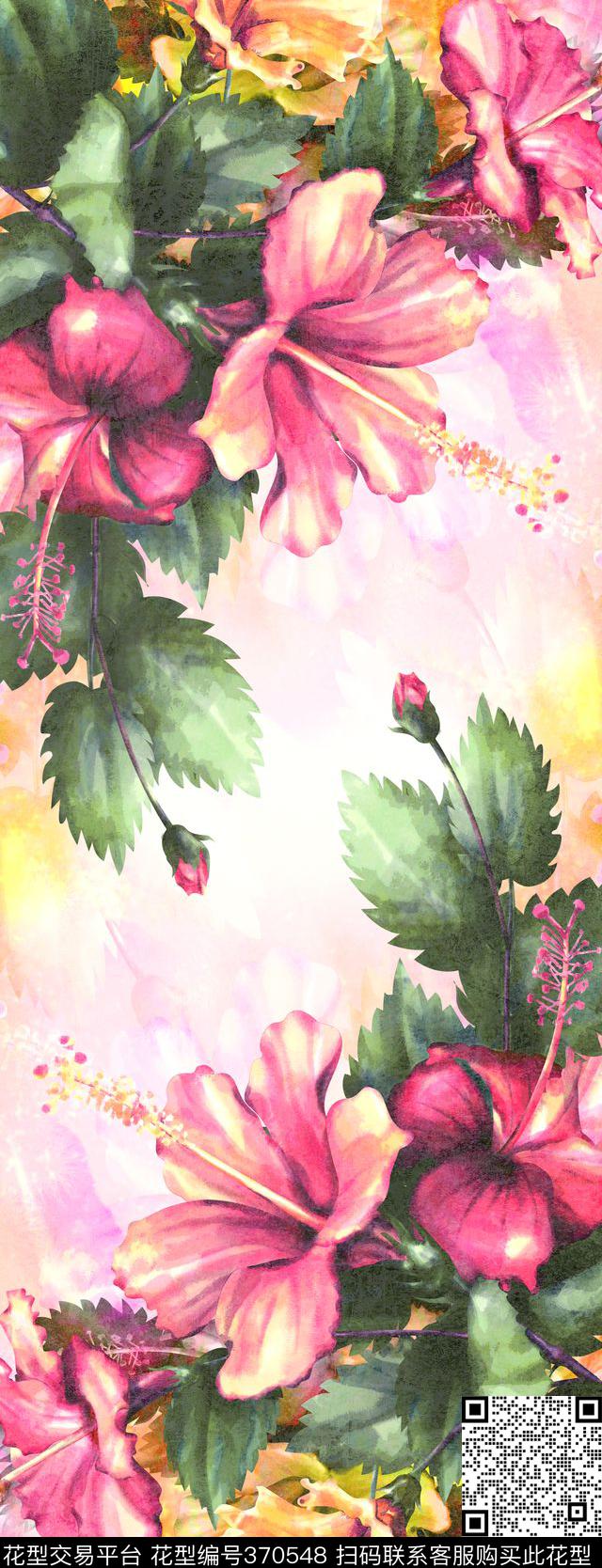 花卉长巾 - 370548 - 花 长巾 花卉 - 数码印花花型 － 长巾花型设计 － 瓦栏