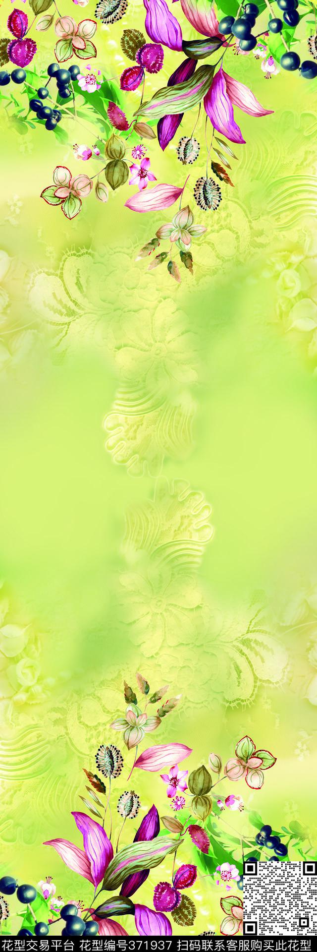 数码定位花卉围巾数码印花花型下载（图片编号: 371937） - 瓦栏（Walan）