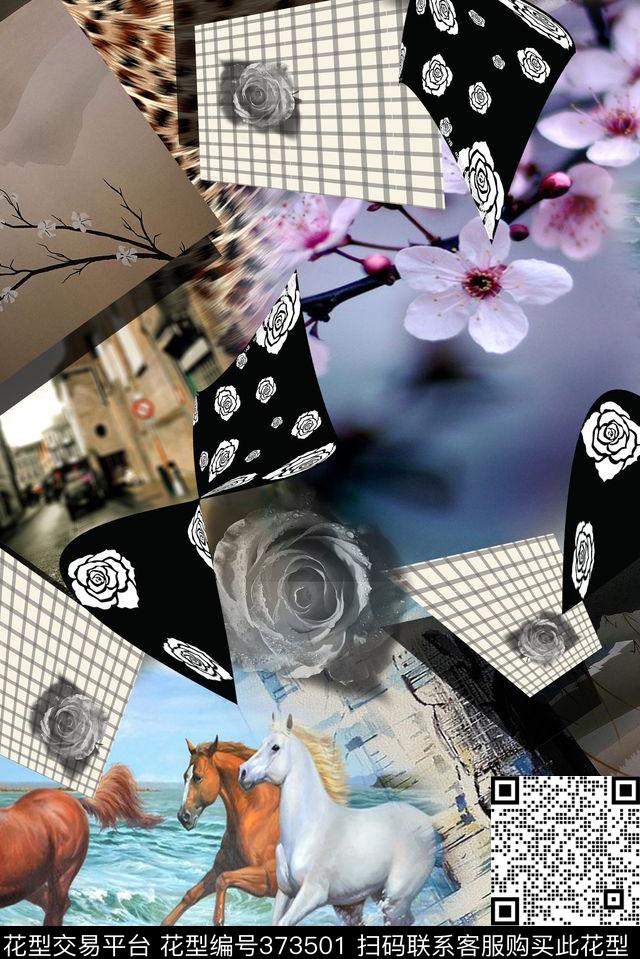 油画女装几何数码印花花型下载（图片编号: 373501） - 瓦栏（Walan）