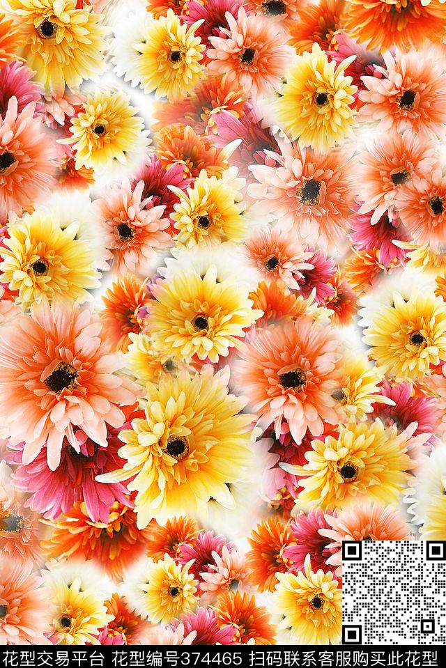 春夏小清新菊花数码印花花型下载（图片编号: 374465） - 瓦栏（Walan）