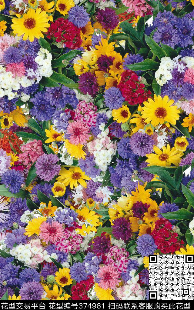 花卉花丛手绘数码印花花型下载（图片编号: 374961） - 瓦栏（Walan）