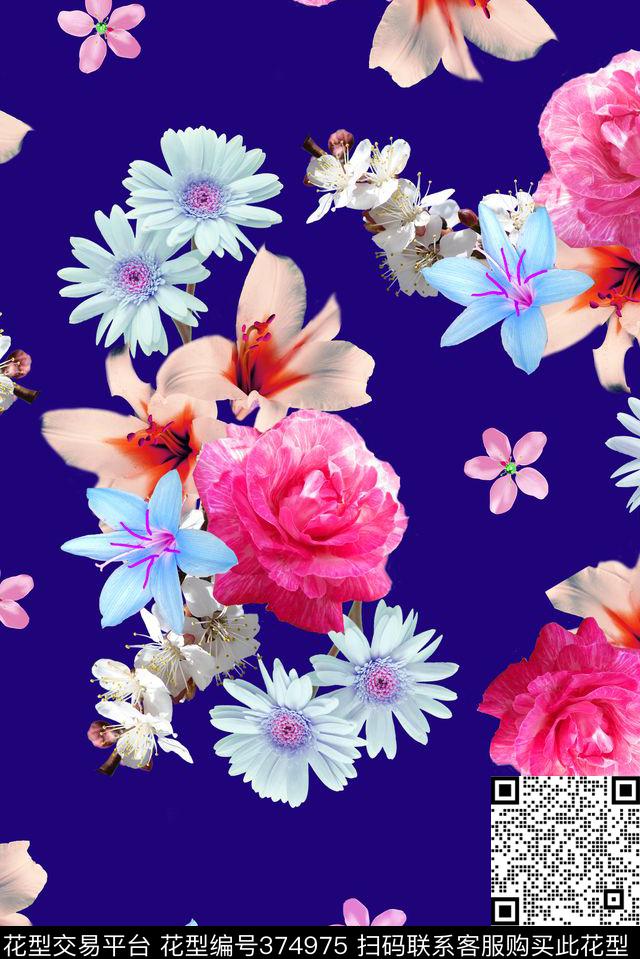 花卉女装小雏菊数码印花花型下载（图片编号: 374975） - 瓦栏（Walan）