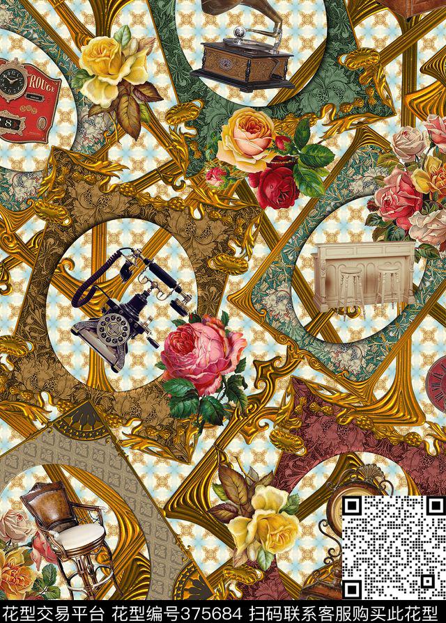 复古古典欧式数码印花花型下载（图片编号: 375684） - 瓦栏（Walan）