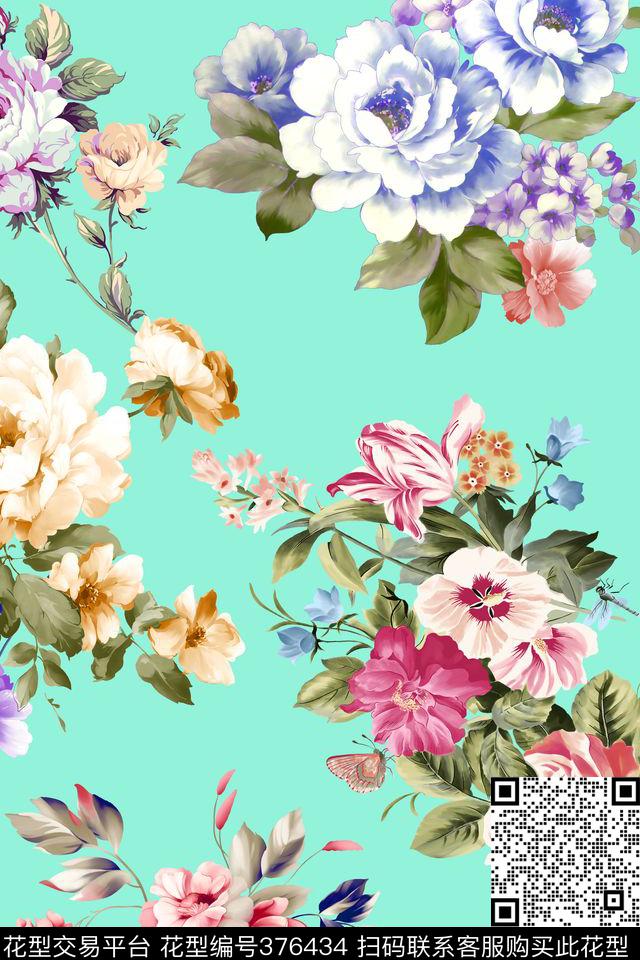 清爽手绘花卉 - 376434 - 花卉 手绘 清新 - 数码印花花型 － 女装花型设计 － 瓦栏