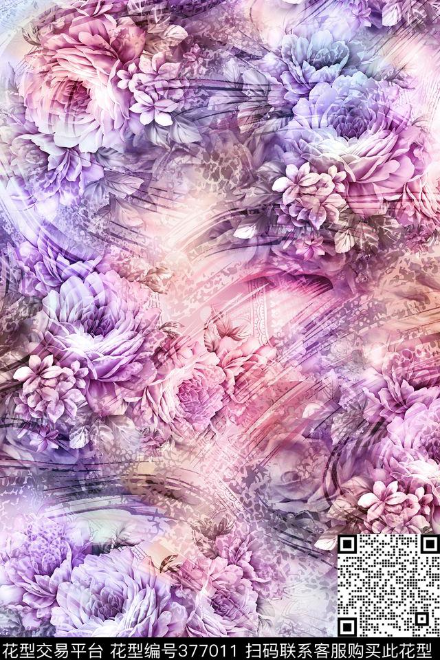 多彩动物纹花卉 - 377011 - 花卉 动物纹 多彩 - 数码印花花型 － 女装花型设计 － 瓦栏