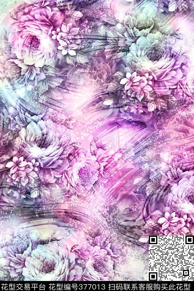 多彩动物纹花卉 - 377013 - 花卉 动物纹 多彩 - 数码印花花型 － 女装花型设计 － 瓦栏