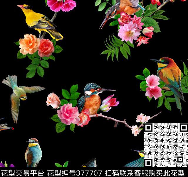 花卉鸟时尚数码印花花型下载（图片编号: 377707） - 瓦栏（Walan）