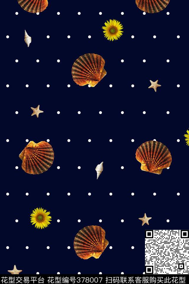 波点贝壳菊花数码印花花型下载（图片编号: 378007） - 瓦栏（Walan）