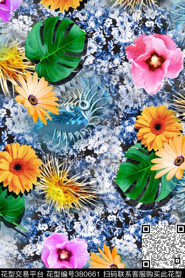 花卉抽象热带数码印花花型下载（图片编号: 380661） - 瓦栏（Walan）