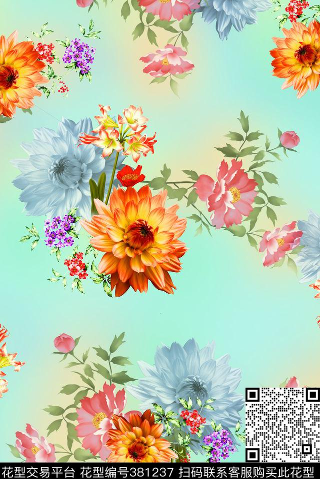 花卉小清新泳装数码印花花型下载（图片编号: 381237） - 瓦栏（Walan）